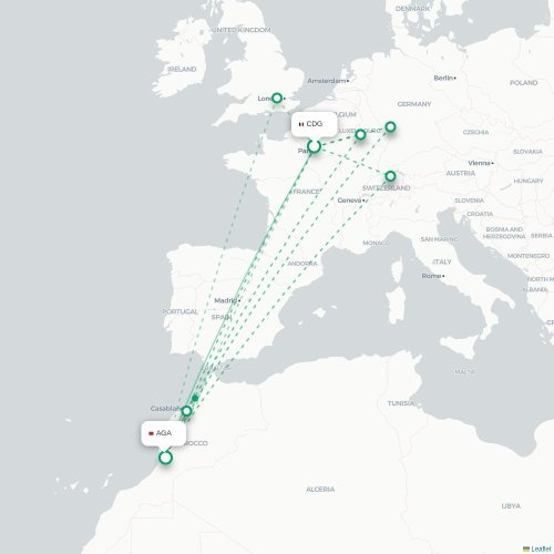 Mapa lotu bezpośredniego Paryż – Agadir