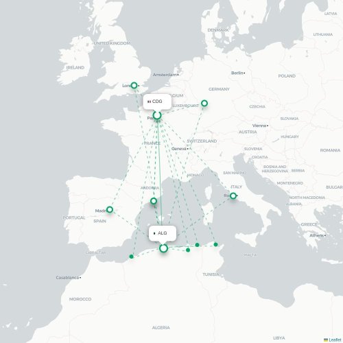Mapa de vuelo directo París - Argel