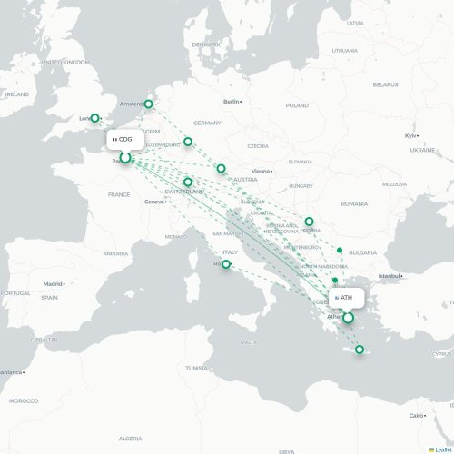 Mapa de vuelo directo París - Atenas