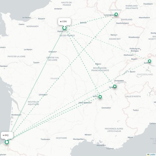 Mapa de vuelo directo París - Biarriz