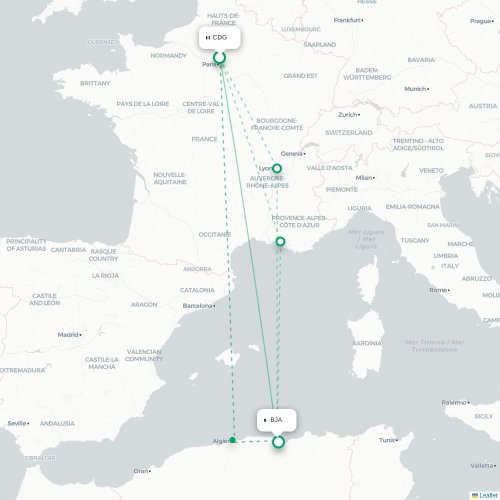 Mapa de vuelo directo París - Bugía