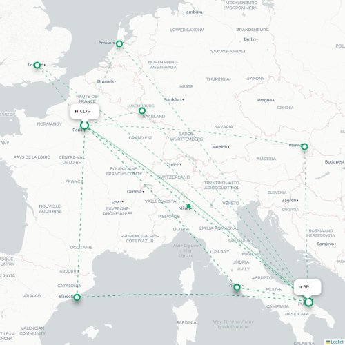 Mapa de vuelo directo París - Bari