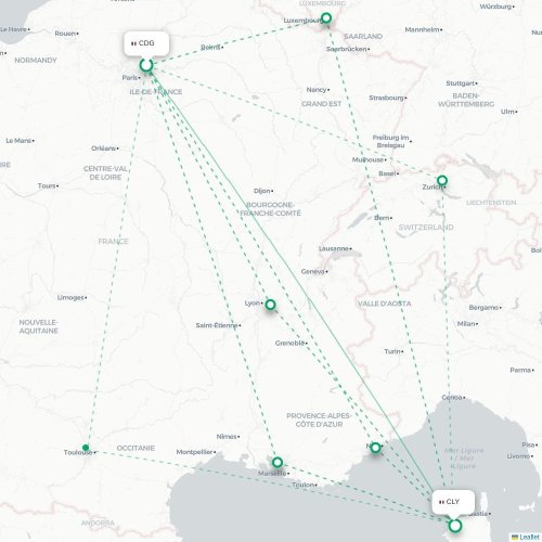 Mapa de vuelo directo París - Calvi