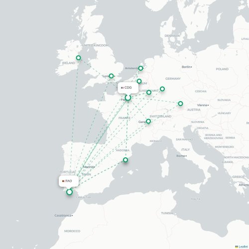 Mapa de vuelo directo París - Faro