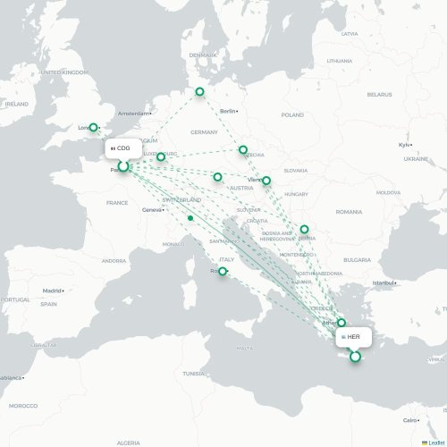 Mapa de vuelo directo París - Heraclión