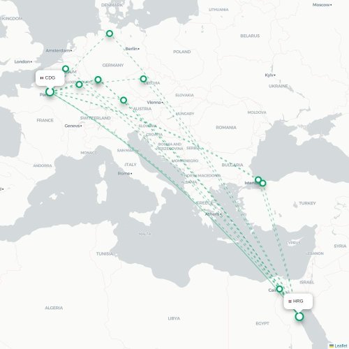 Mapa de vuelo directo París - Hurgada