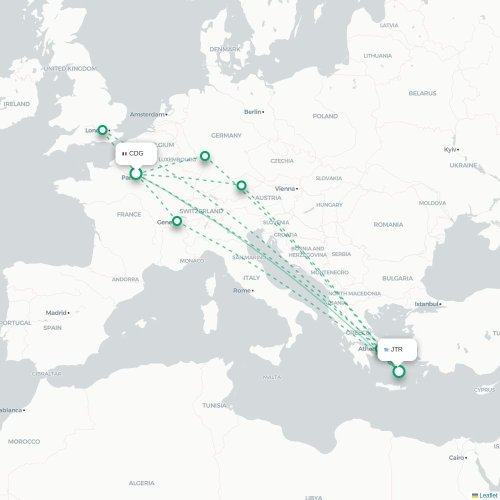 Mapa de vuelo directo París - Fira