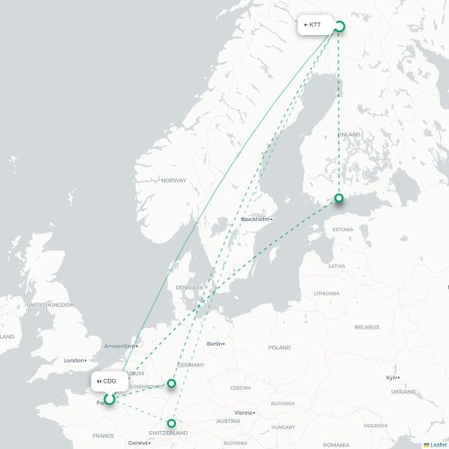 Mapa de vuelo directo París - Kittilä