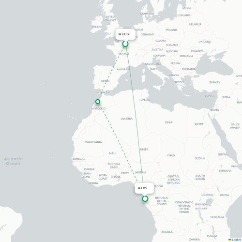 Mapa de vuelo directo París - Libreville