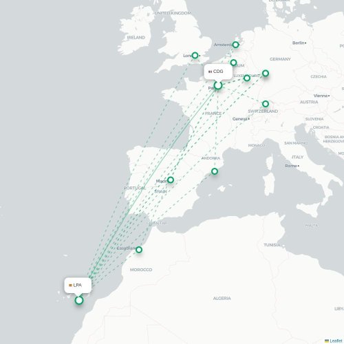 Mapa de vuelo directo París - Las Palmas de Gran Canaria