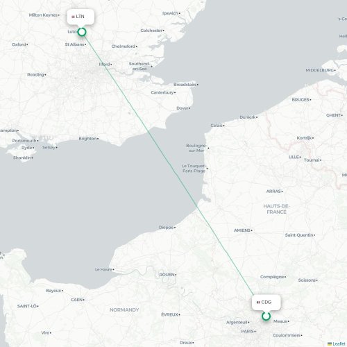 Mapa de vuelo directo París - Londres