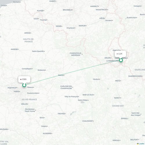Mapa de vuelo directo París - Luxemburgo