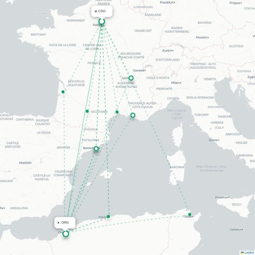 Mapa de vuelo directo París - Orán