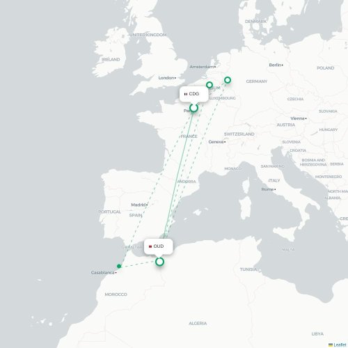 Mapa de vuelo directo París - Oujda