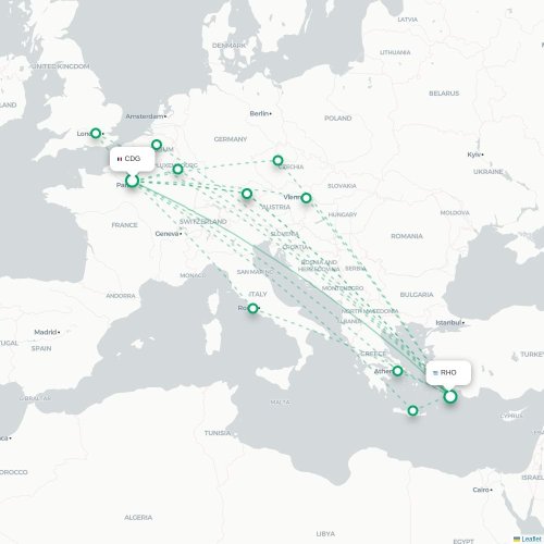 Mapa de vuelo directo París - Rodas