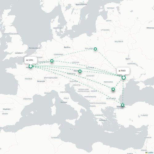 Mapa de vuelo directo París - Chişinău