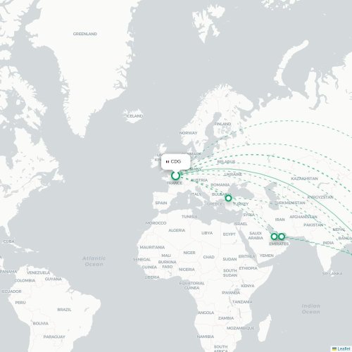 Mapa lotu bezpośredniego Paryż – Ho Chi Minh