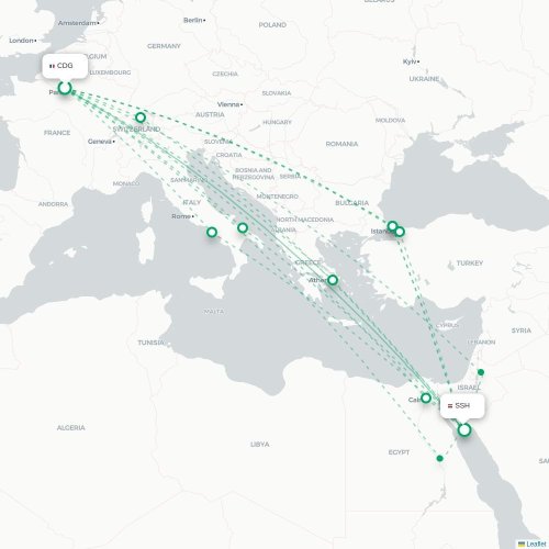Mapa de vuelo directo París - Sharm el-Sheij