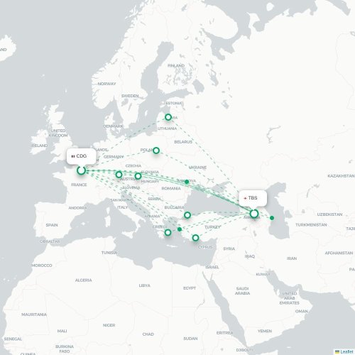 Mapa de vuelo directo París - Tiflis