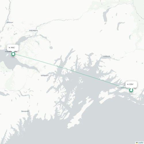 Mapa lotu bezpośredniego Cordova – Anchorage