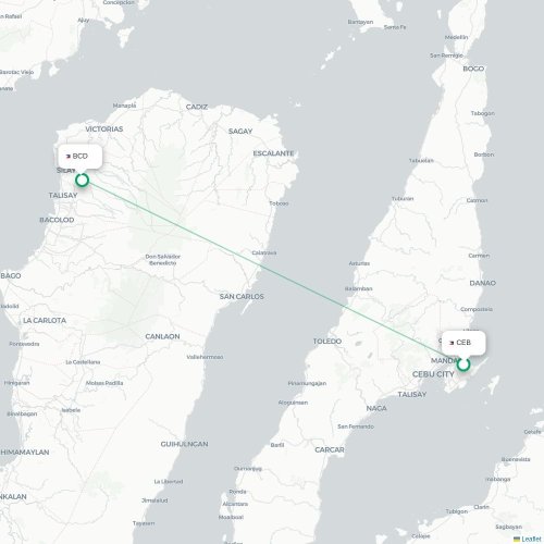 Mapa lotu bezpośredniego Cebu City – Bacolod