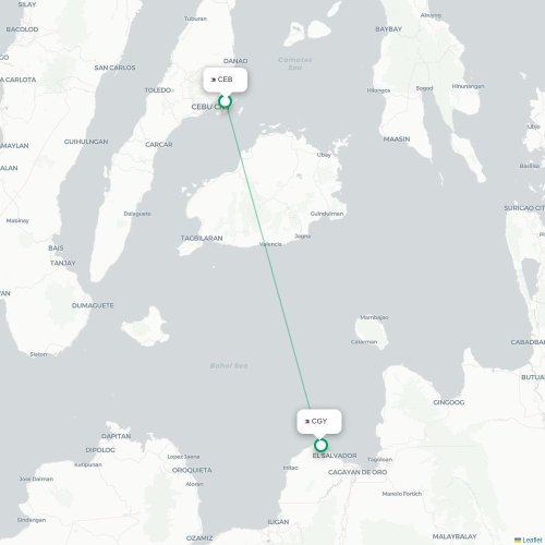 Mapa lotu bezpośredniego Cebu City – Cagayan de Oro