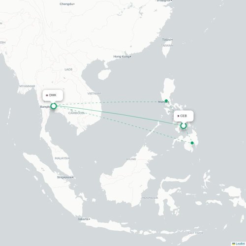 Mapa lotu bezpośredniego Cebu City – Bangkok