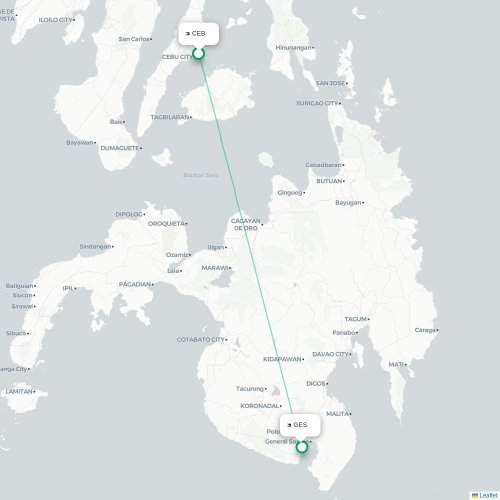 Mapa lotu bezpośredniego Cebu City – General Santos