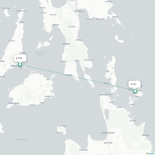 Mapa lotu bezpośredniego Cebu City – Del Carmen