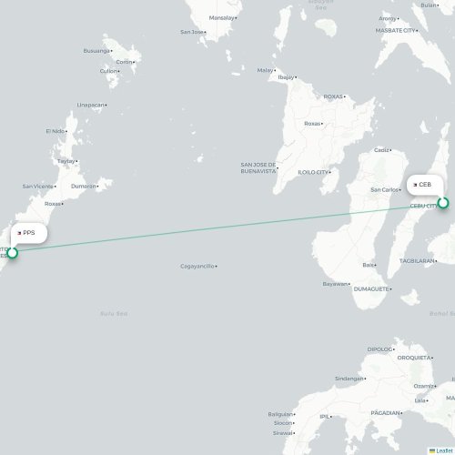 Mapa de vuelo directo Ciudad de Cebú - Puerto Princesa