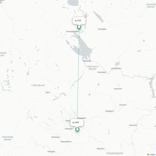 Mapa de vuelo directo Cherepovéts - Moscú