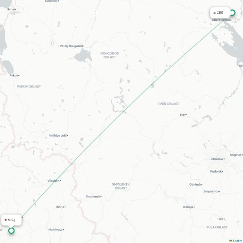 Mapa lotu bezpośredniego Czerepowiec – Mińsk