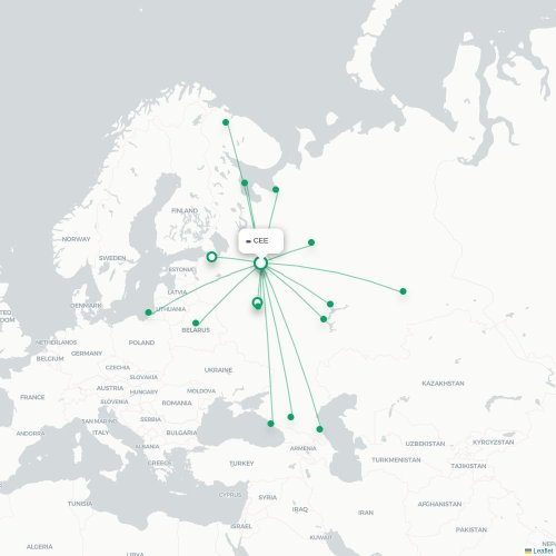 Mapa de vuelo directo Cherepovéts - Kaluga