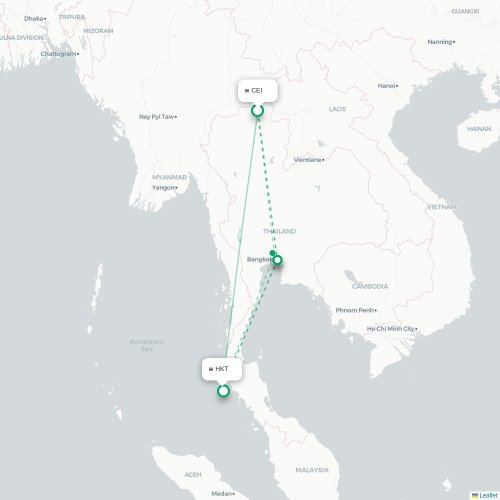 Mapa lotu bezpośredniego Cziang Raj – Phuket