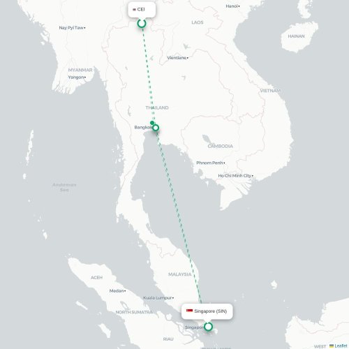 Mapa de vuelo directo Chiang Rai - Singapur