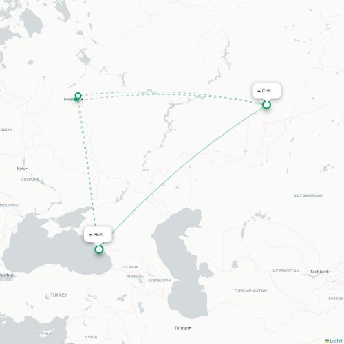 Mapa de vuelo directo Cheliábinsk - Sochi