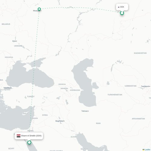 Mapa de vuelo directo Cheliábinsk - Sharm el-Sheij