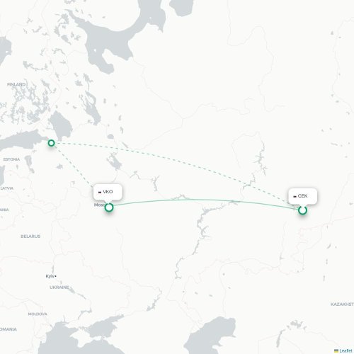 Mapa de vuelo directo Cheliábinsk - Moscú