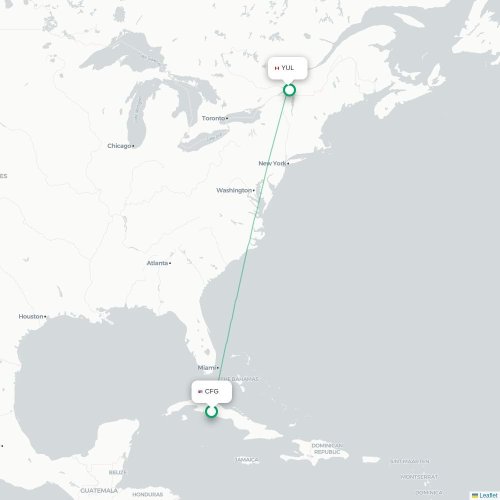 Mapa lotu bezpośredniego Cienfuegos – Montreal