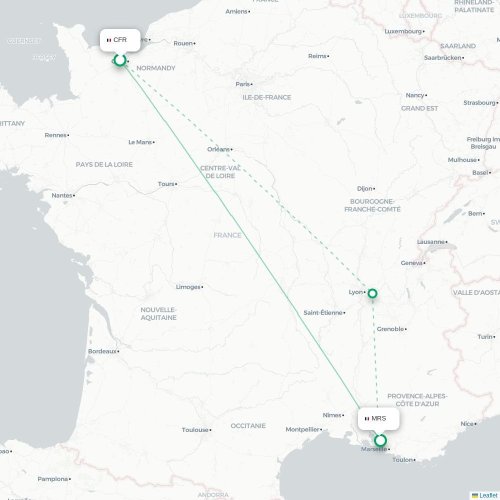 Mapa de vuelo directo Caen - Marsella