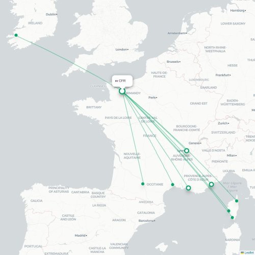 Mapa de vuelo directo Caen - Niza