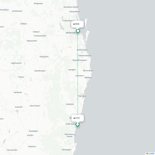 Mapa lotu bezpośredniego Coffs Harbour – Brisbane
