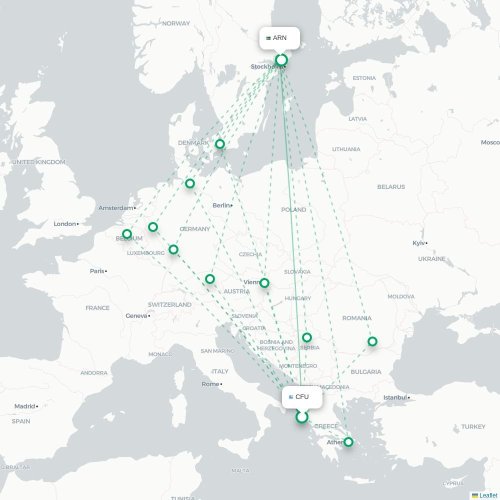 Mapa de vuelo directo Corfú, Corfú - Estocolmo