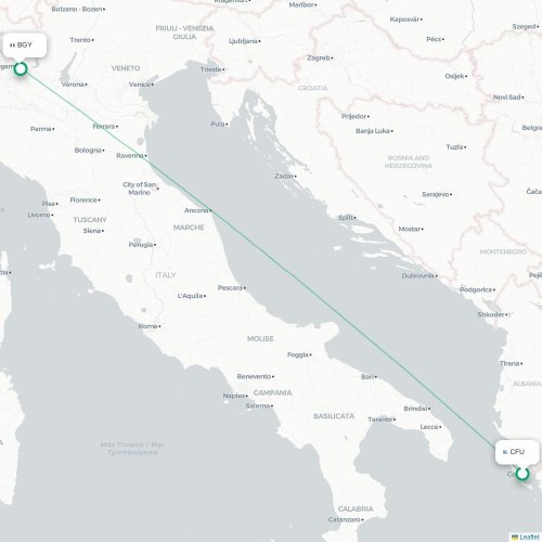 Korfu - Bergamo karta över direktflyg