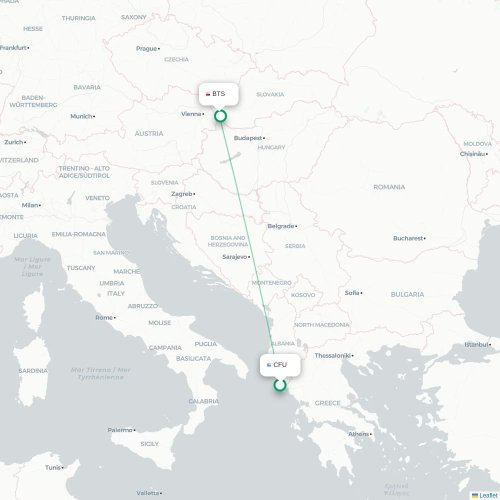 Korfu, Corfu - Bratislava kort over direkte fly