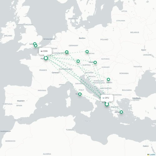 Mapa de vuelo directo Corfú, Corfú - París