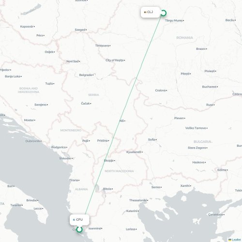 Mapa de vuelo directo Corfú, Corfú - Cluj