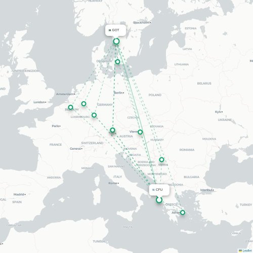 Mapa de vuelo directo Corfú, Corfú - Gotemburgo