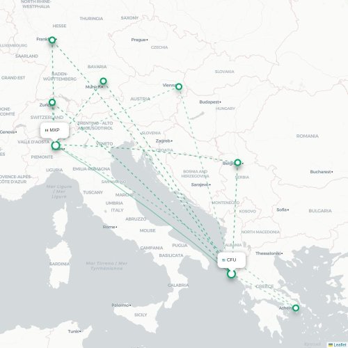Korfu - Milano karta över direktflyg