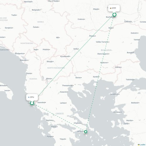 Mapa de vuelo directo Corfú, Corfú - Bucarest